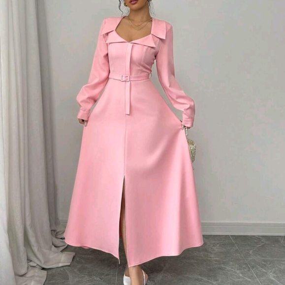 Fashion Collared Long Sleeve Cinched Waist Dress - Picture 3 of 4